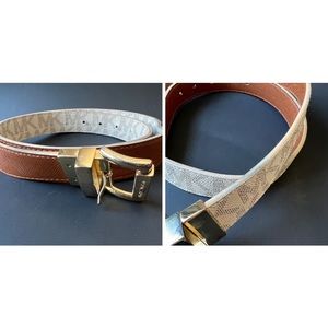 Michael Kors MK Logo Belt Vanilla and Luggage Size Large